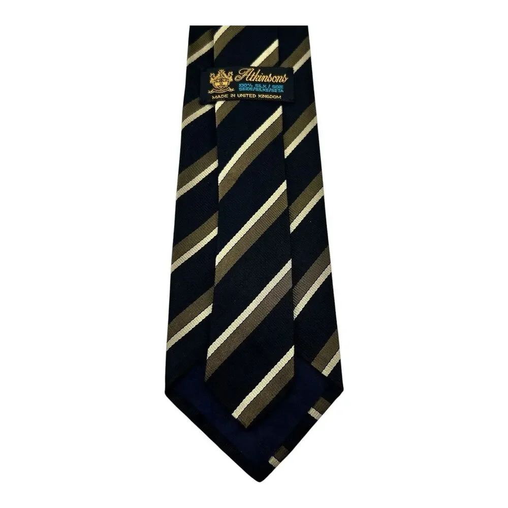 ATKINSONS Necktie Striped REPP Neck Tie Black 100% Silk Made in U.K. N Ireland